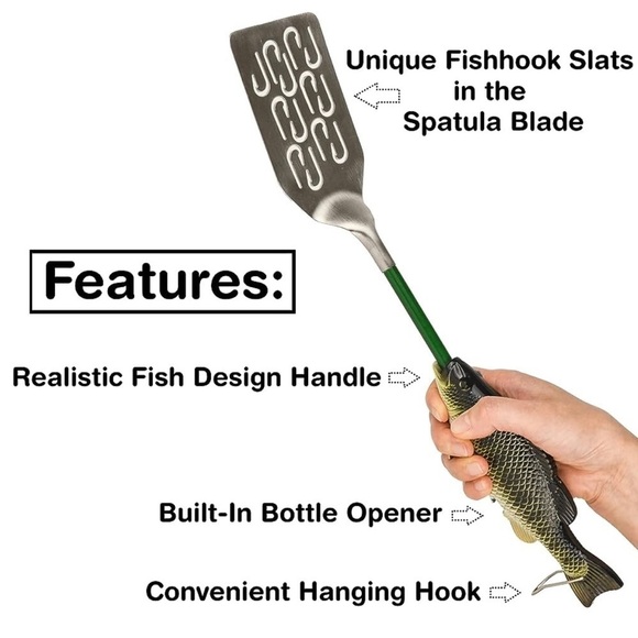 G.E.I. Fish BBQ Spatula with Bottle Opener Stainless Steel Grilling Tool NWT - Picture 4 of 7